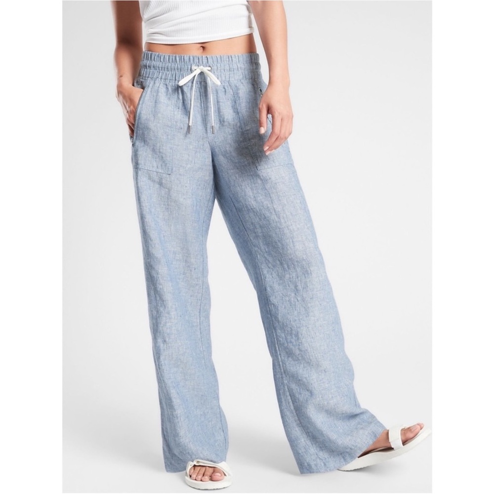 Athleta Cabo Wide-leg linen pant. Chambray blue. Sz 12